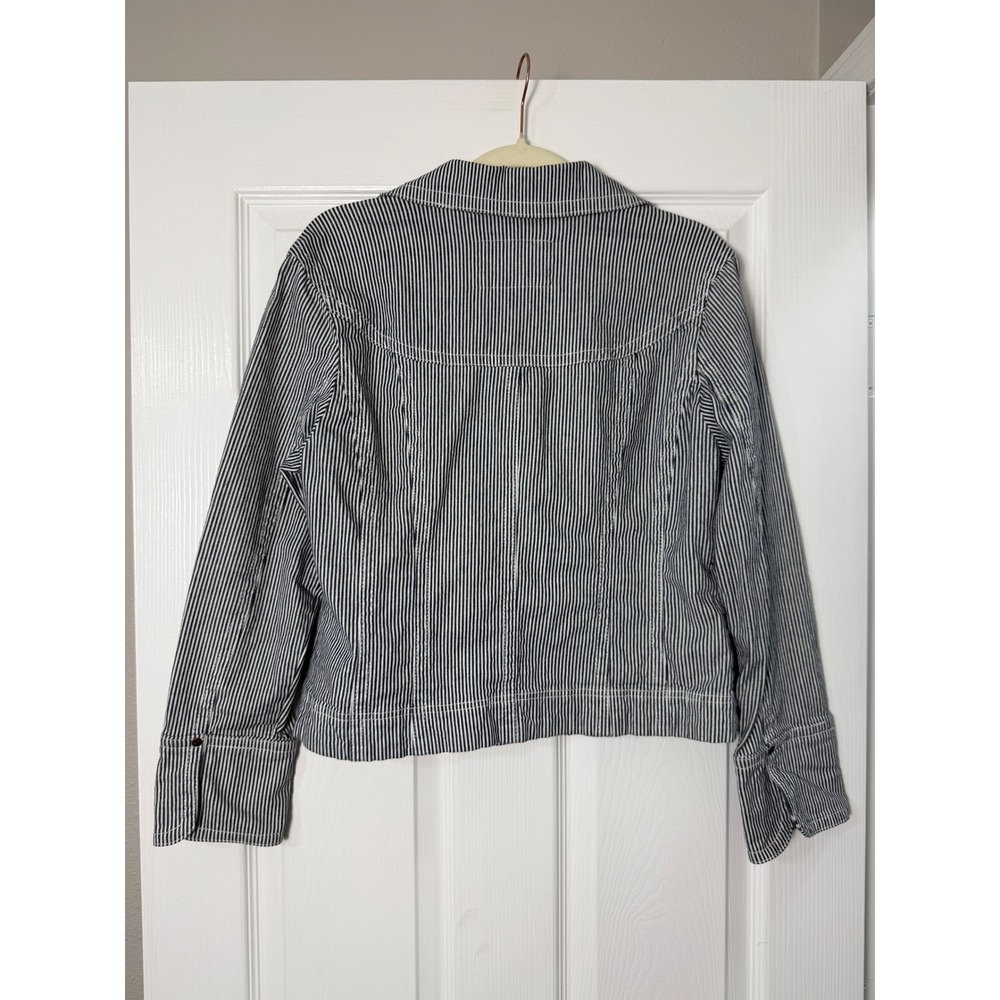 Live a Little Jacket Womens Large Blue Hickory Stripe Excellent Western Denim - Picture 3 of 7